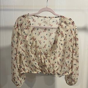 Urban Outfitters Floral Cropped Sheer Wrap Blouse